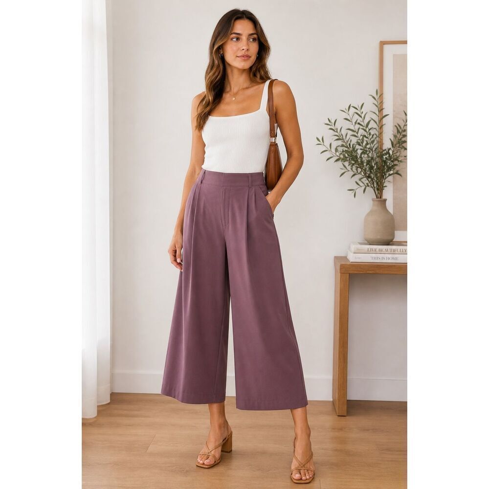 Athleta Wide Leg Pants Size 4 Mauve High Rise Travel Work Chic